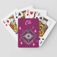 Hamsa Hand with Evil Eye and Hearts Pink on wine Poker Cards