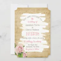 Music Notes & Pink Roses Floral Wedding  Invitation