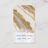 *~* QR Luxe Agate Ivory White Gold Glitter AP66 Business Card