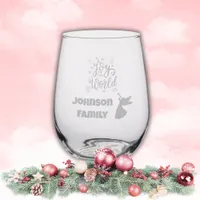 Joy to the World Monogram Family Name etched Stemless Wine Glass