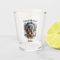 Native Indian woman vibrant feather headdress Shot Glass