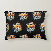 Cute colourful Puppy with sunglasses splash  Accent Pillow