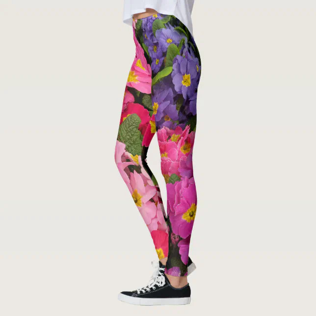 Colorful Medley Pink Blue Purple Primula Flowers Leggings