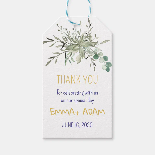 Simple Eucalyptus Greenery Navy Blue and Gold Gift Tags