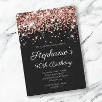 Rose Gold Glitter Black Elegant 40th Birthday Invitation