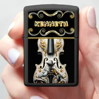 Intricate Cowboy Scene on Elegant Violin Zippo Lighter