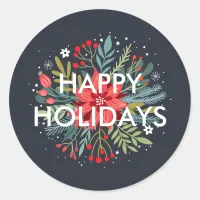 Happy Holidays Floral Poinsettia Bouquet Classic Round Sticker