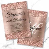 Rose Gold Glitter and Foil Fancy Monogram Invitation