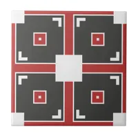 Red Dark Grey and White Modern Mosaic Geometric Ceramic Tile