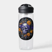 Personalized Skull and Orange Flowers AI art Water Bottle