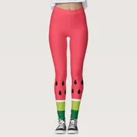 Fun Modern Coral Pink Green Watermelon Melon Leggings