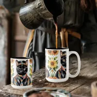 Boho Hippie Cat with Scarf 15 oz Mug