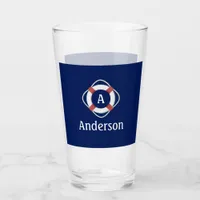 Navy Blue Nautical Lifesaver Monogram Glass