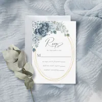 Dusty Blue Floral Watercolor Wedding RSVP Card