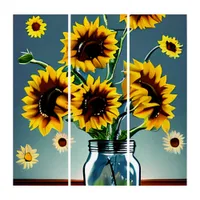 Pretty Sunflowers in Glass Vases Triptych