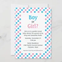 Pink and Blue Diagonal Dot Gender Reveal Shower Invitation