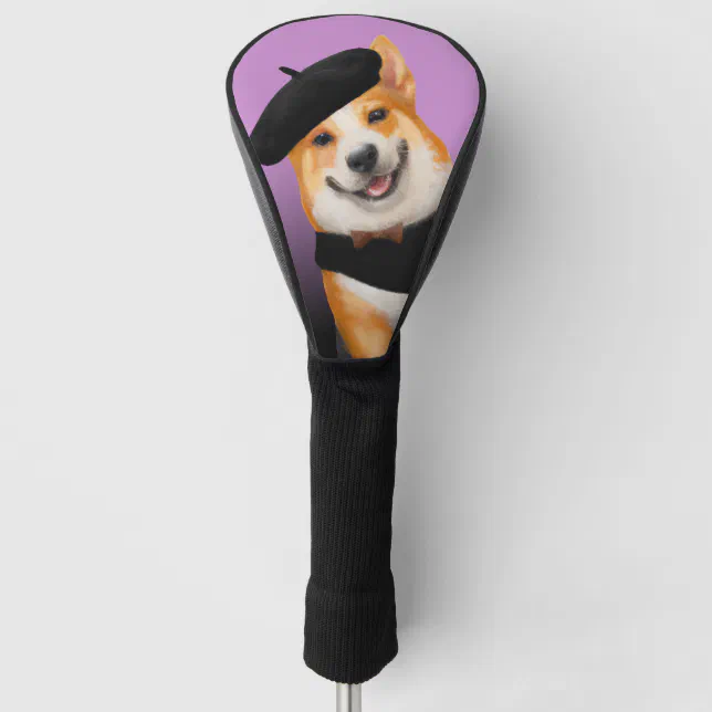 Cute Chic Corgi Dog Wearing Beret & Bandana Golf Head Cover