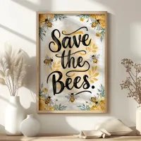 Save the Bees Floral and Honeycomb Wall Art