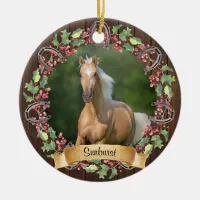 Rustic Horse Photo Personalized Christmas Ceramic Ornament