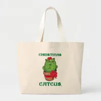 Christmas Catcus Holiday Cactus Cartoon Design Large Tote Bag