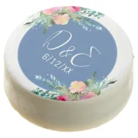 Blue Floral Pink Rosebud Wedding Personalized Chocolate Covered Oreo