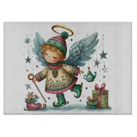 Whimsical Christmas Angel on Ice Skates Cutting Board