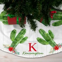 Rustic Christmas Cactus Southwestern Monogram Brushed Polyester Tree Skirt