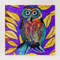 Colorful Whimsical Mosaic Owl Art Jigsaw Puzzle