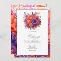 Tangerine, Hot-Pink & Royal Purple Floral Wedding Invitation