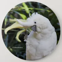 Funny Cute Sulfur-Crested Cockatoo Waves Hello Button