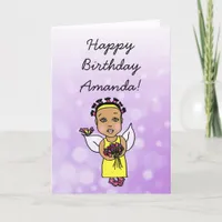 Whimsical Folk Art Fairy Girl Happy Birthday Card