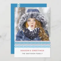 Blue and White Knit Modern Photo Holiday Card