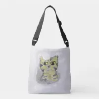 Unhappy Cat in Snow Folk Art Crossbody Bag