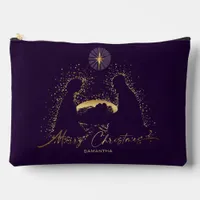 Nativity Manger Christmas Purple  Gold Custom Name Accessory Pouch