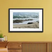 Rolling Wave and rocks Seascape Beach Photograph  Framed Art