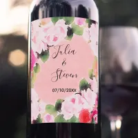 Beautiful Artistic Watercolor Pink Roses Wedding Wine Label