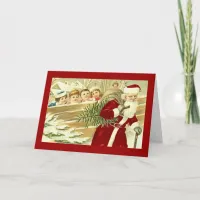 Vintage Christmas Children Watching Santa Claus Holiday Card