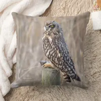 Short-Eared Owl with Vole Throw Pillow
