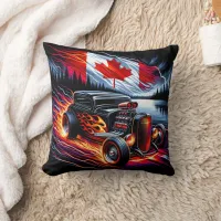 Fierce hot rod racing by a picturesque lake   throw pillow