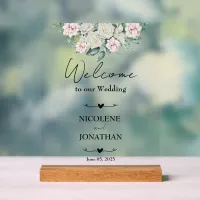 Elegant Floral Embrace Wedding Welcome Acrylic Sign