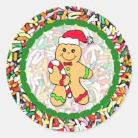 Christmas Gingerbread Man Candy Sprinkles Classic Round Sticker