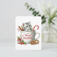 Merry Christmas Cat In A Mug - Christmas Holiday Card