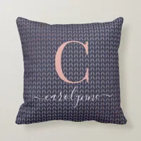 Navy Blue Blush Pink Rose Gold Foil Boho Pattern Throw Pillow