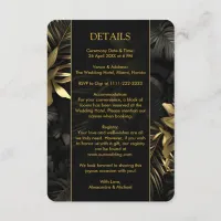 Modern Black Gold Tropical Leaves Wedding Enclosure Card