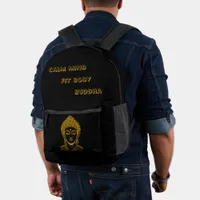 Golden Buddha Statue in Calm Setting Printed Backpack