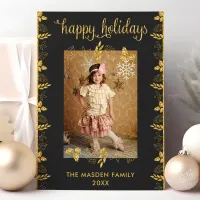 Happy Holidays Gold Black Christmas Photo Holiday Card