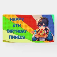 Anime Boy's Pizza Party Personalized Banner