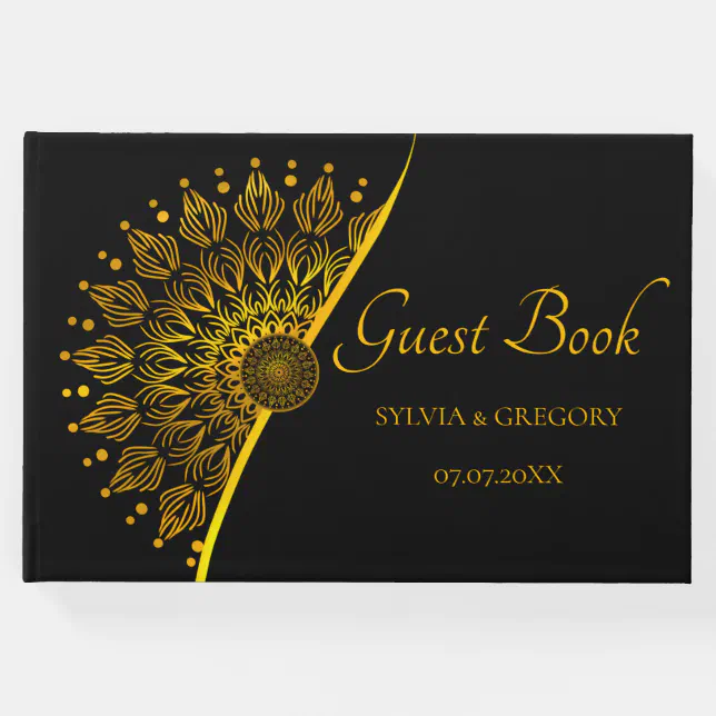 Elegant black and gold simple classic wedding guest book