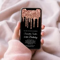 Rose Gold Dripping Glitter Black 50th Birthday Invitation