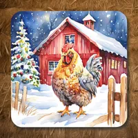 Cute Festive Chicken Christmas  Beverage Coaster